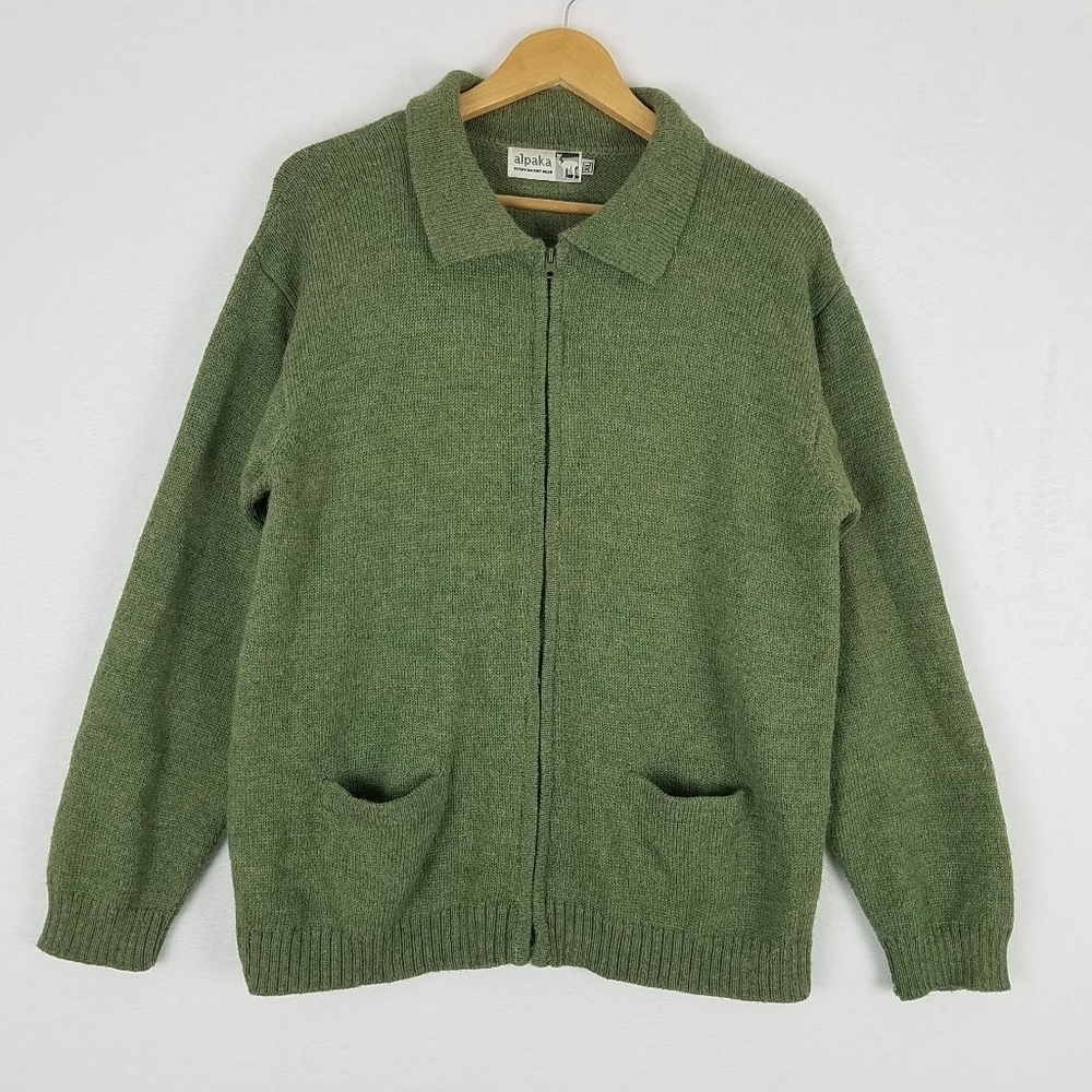 Alpaka Peruvian Knit Wear Green Longsleeve Full Zip Sweater XL